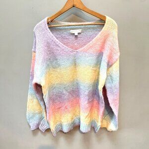 Weekend Suzanne Betro Cotton Candy Pastel Rainbow Ombre Sweater-‎ Size L/XL